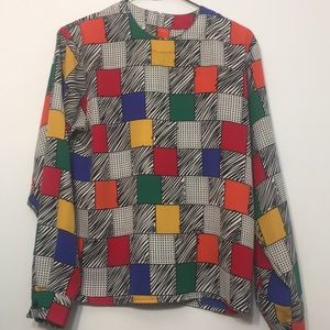 VTG Long Sleeves Checkered Blouse
